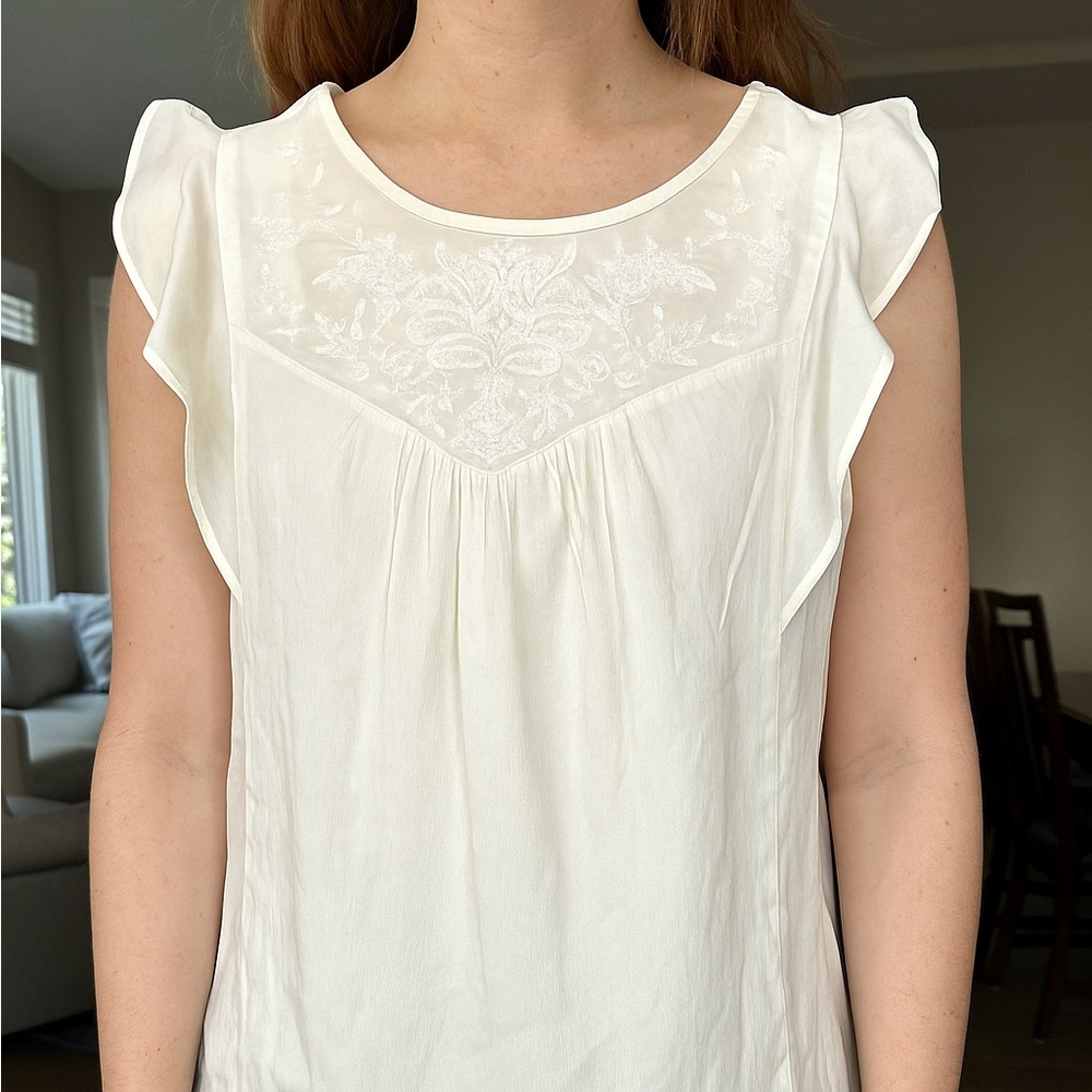 American Eagle Outfitters Woven & Knit Cotton Top‎ Size Large Cream Pheasant Top
